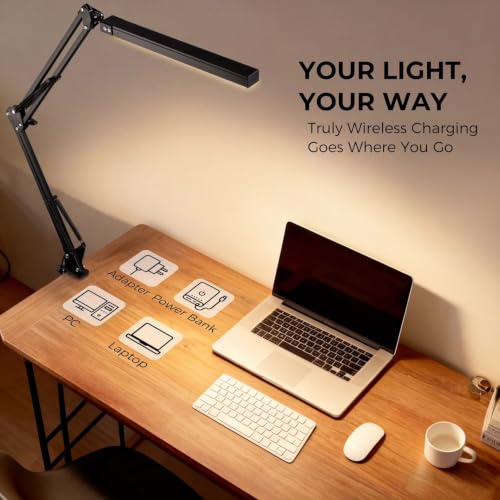Image of Swing Arm LED Desk Lamp with Clamp, USB Powered Dimmable Table Lamp, 3 Color Modes & Adjustable Brightness, 360 Flexible Gooseneck Architect Light for Study, Office, Reading & Workbench