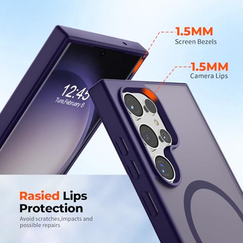 Image of SUPFINE Magnetic for Samsung Galaxy S23 Ultra Case, (Built-in Magnets) (Military Grade Drop Protection) Slim Translucent Shockproof Phone Case,Dark Purple