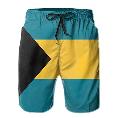 Mens Beach Shorts Flag of The Bahamas 3D Printed Swim Trunks Quick Dry Surf Bathing Suit