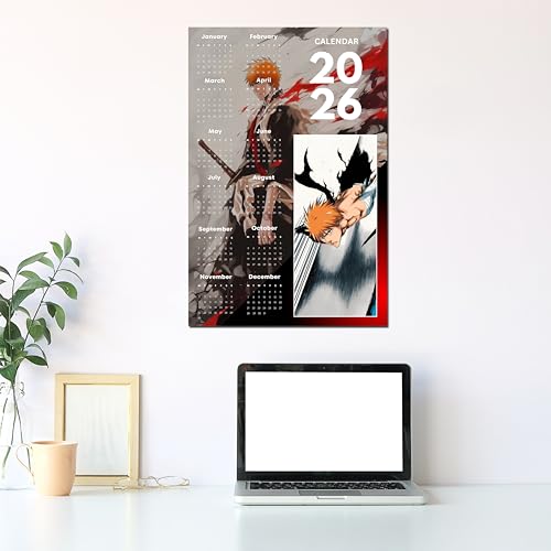 Image of 2026 Anime Calendar - Ichigo Kurosaki (red) from Bleach | 12 inch x 18 inch size | Wall Decoration Aesthetic Calendars