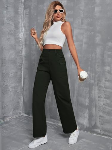 Image of TOPLOT Cotton Solid Multi-Pocket Cargo Pant for Women