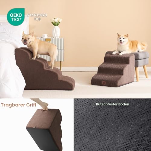 EHEYCIGA Hundetreppe für Kleine Hunde 40 cm Hoch, 3 Stufen, Braun