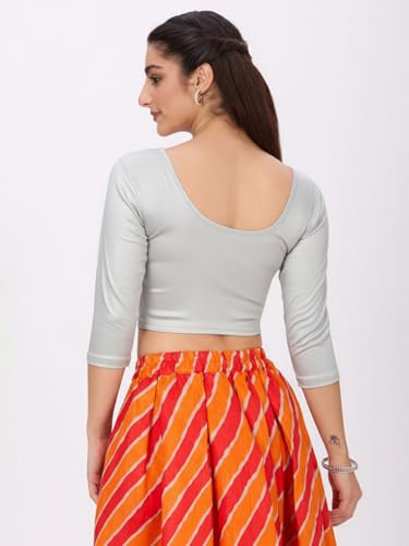Image of Plus Size Round Neck Stretchable Shimmer Blouse Gold