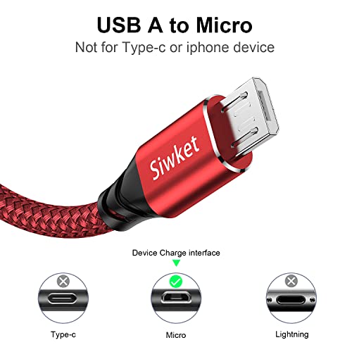 Txtcu Micro USB Cable [2Pack 3m], Long Charger Android Braided PS4 Controller Charging Compatible for Samsung Galaxy S7/S5/J3/J5/J7,Huawei,HTC,LG,PS4,Kindle,Xbox,Nexus,Nokia, Red/Blue