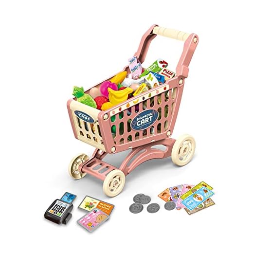 RedCrab Carro Compra Juguetes Infantil, Juego de Accesorios de Tienda de 54 Piezas, Carrito de Compras de Juguete para Regalo Educativo (Rosa)