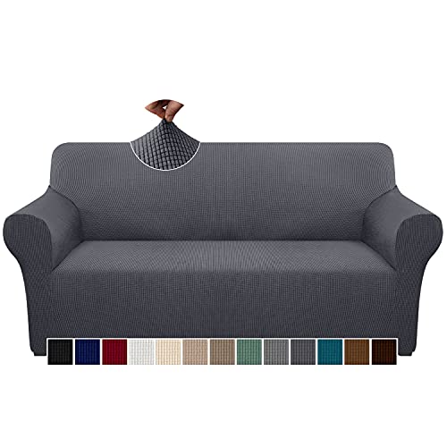Granbest Checkered Couch Cover for 3 Cushion Couch High Stretch Sofa Cover 3 Seater Washable Sofa Slipcover for Dogs Pets Slip Resistant Furniture Protector (3 Seater, Grey)