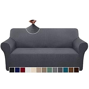 Granbest Checkered Couch Cover for 3 Cushion Couch High Stretch Sofa Cover 3 Seater Washable Sofa Slipcover for Dogs Pets Slip Resistant Furniture Protector (3 Seater, Grey)
