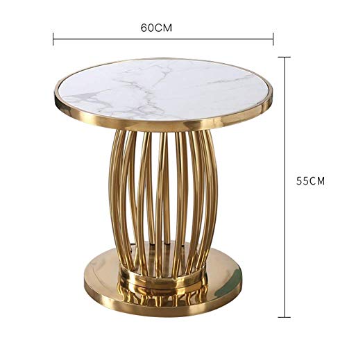 Table basse ronde en marbre blanc et structure design dorée de salon