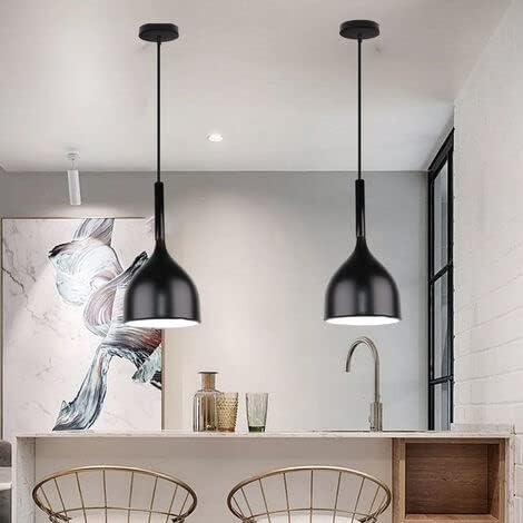 2 Pack 40W Black Matt Finish Modern Pendant Light Retro Vintage Pendant Lamp Black for Cafe's, Office, Living Room, Kitchen - Without Bulb