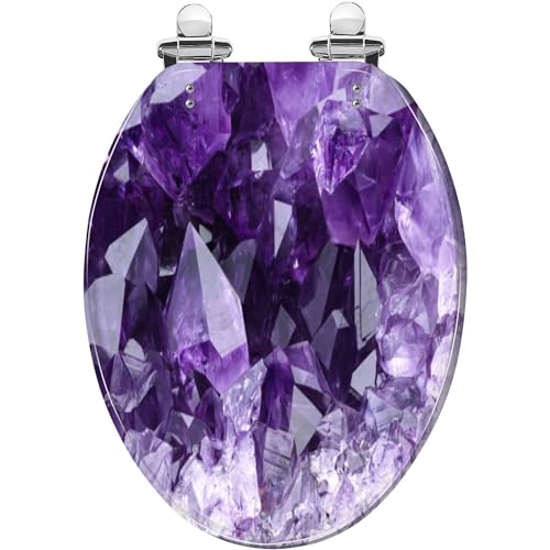 Elongated Toilet Seat Amethyst druse Resin Toilet Seat with Quietly Close Quick Release Hinges Decorative Toilet Seat with Cover Easy to Clean and Install