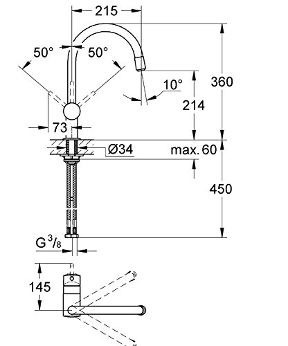 Grohe Robinet de Cuisine Minta Plage de Rotation de 360° Douchette Escamotable Starlight Bec En C 32918000, Argent (Import Allemagne)