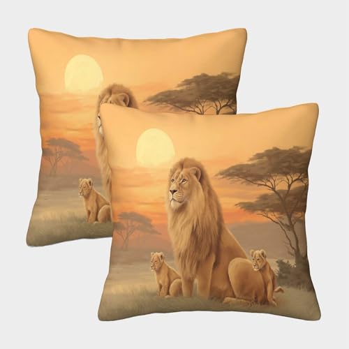 kaiyun León Cojín Almohada 3D Grassland at Solset Suave Al Tacto,sofá Silla Muebles para El Hogar 45x45cm 2 Paquetes