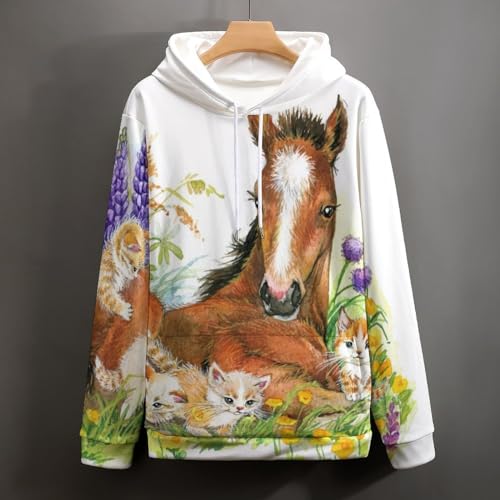 Sweat à capuche chats gris blanc confortable contre le froid - Pull unisexe S