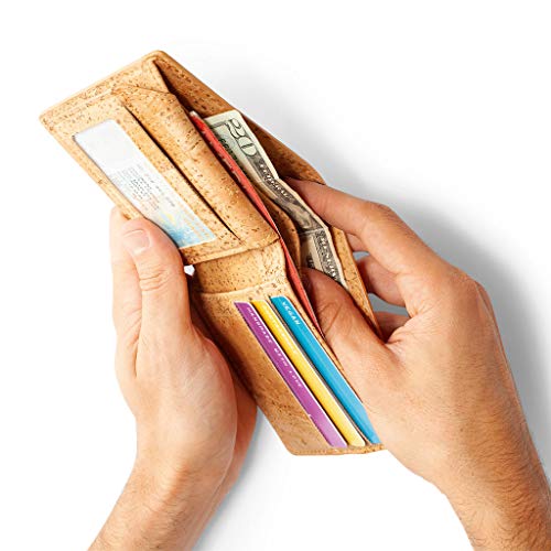 Cork Passcase Wallet – Non-Leather Bifold Wallet – Men’s Wallet - RFID Blocking-Vegan Leather–Eco Friendly-Brown4