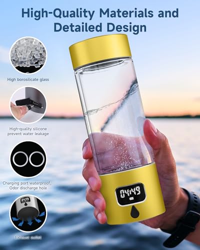 Image of Hydrogen Water Bottle Generator, Gold | 5000 PPB Hydrogen Rich Water, LED Timer, Rechargeable 1300mAh Battery, Glass Bottle with Aluminum Alloy Shell