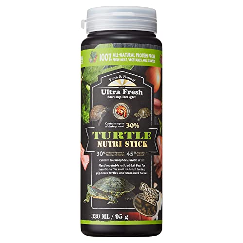 Ultra Fresh - Turtle Nutri Stick Wild Sword Prawn Calcium & Vitamin D Enriched Aquatic Turtle Food with Probiotics for Picky Turtles Made from All Natural Ingredients 3.35 oz