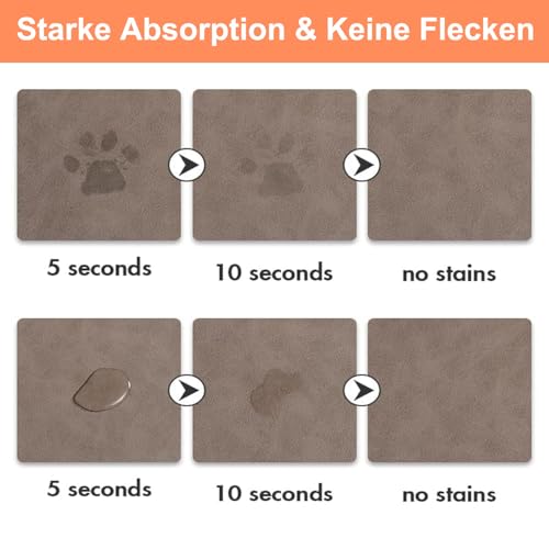Napfunterlage Hunde und Katze, Futterunterlage Katzen rutschfest Unterlage Katzennapf, Super Saugfähige Schnelltrocknend Hundenapf Unterlage Futtermatten für Haustier (Braun, 30 x 50 cm)