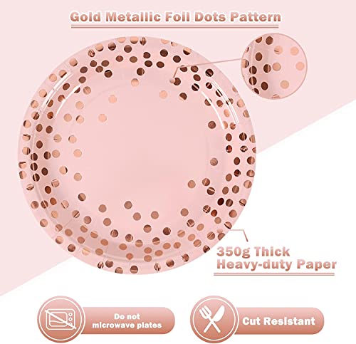 Cenlbj Pink And Rose Gold Paper Plates And Napkins-50Pcs-25 X 9" Disposable Paper Plates & 25 X 6.5 Napkins,Paper Plates And Napkins Party Supplies For Baby Showers,Birthdays,Weddings #TOP2