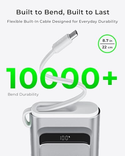 TALIX Portable Charger 100W, 10000mAh Power Bank with Built-in USB-C Cable, 3-Port Fast Charging Battery Pack for iPhone 17/16/15 Series, Samsung Galaxy, iPad, Steam Deck, Travel Essentials — view 5