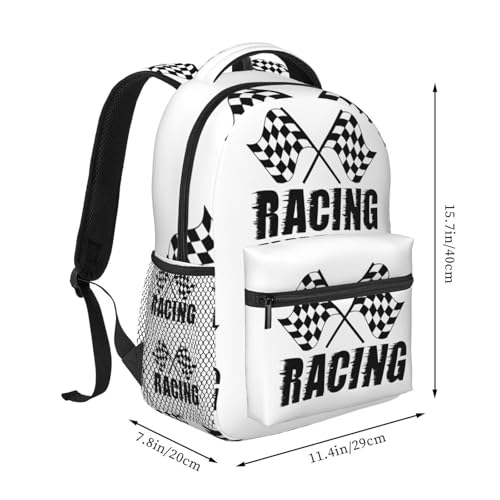 Checkered Racing Race Flag Backpack Casual Pack Bag Laptop Backpack With Side Pocket Front Zipper Pocket Bookpack Travel Daypack Picnic Rucksack2