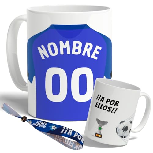 DEREGALOOS Taza Personalizada con nombre de Fútbol Getafe. Tazas de Desayuno personalizada. Regalo Original para Aficionados del Futbol. Regalos Mundial Getafe. Pulsera de regalo