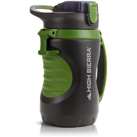 HIGH SIERRA, [BPA FREE] 64 OZ Insulated Water Jug with 2 Drinking Options, [Silicone Spout – NO MORE TEETH BUMPS] Built-in Fence Anchor, Keeps Iced Water Cold for Hours, EXTRA LARGE Sports Bottle Cover