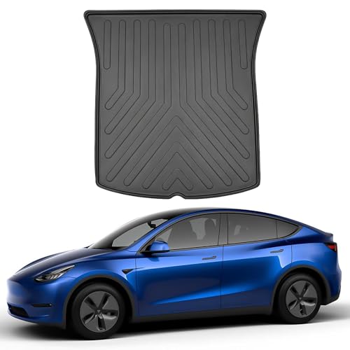 Heavy-Duty TPE Rubber Boot Liner for Tesla Model Y 20202024 Waterproof Non-Slip Vehicle Boot Mat with Raised Edges Compatible with Tesla Model Y 20202024