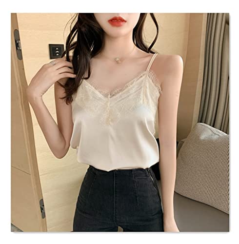 V Pesh Cetin Tank Top Women Slik Summer Lace Tops S-4xl (Color : Apricot, Size : 4XL)