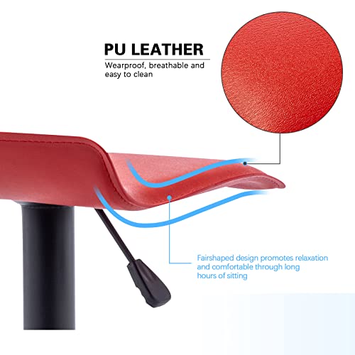 Vogue Furniture Direct Adjustable Bar Stools Set Of 2, Modern Swivel Pu Leather Airlift Barstools, Backless Kitchen Counter Height Bar Chair For Dining Room (Red, Black Base) #TOP3