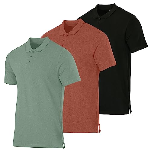 3 Pack: Men's Cotton Pique Men Quick Dry Fit Mens Polo Shirt Short Sleeve Button Collared Work Dress Tee Golf Tennis Clothing Active Wear Athletic Performance Tech Casual Dri-Fit T Shirts,Set 6-3Xl #TOP4