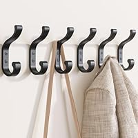 bussdis Wall-Mount Coat Hooks, Heavy Duty 30LB Hooks for Hanging Coats, Bags, Backpacks, Keys, Hats – Black Metal Hooks for Wall,Door (6 Pack)