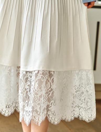 Women's White Elastic High Waist Knitted Lace Stitching Midi Skirt4