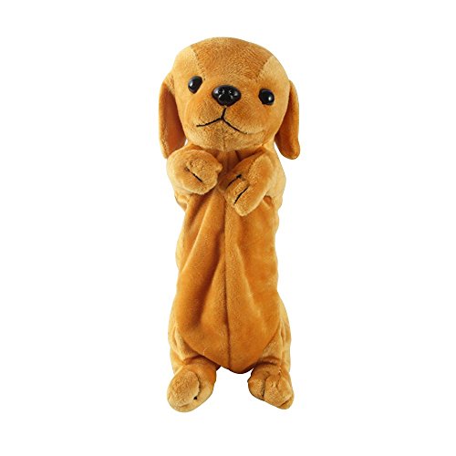 N-K Trousse à crayons en forme de chien de dessin animé Golden Retriever en peluche - Grande capacité - Multifonction - Maquillage - Boîte de papeterie - Jaune - Créative et utile