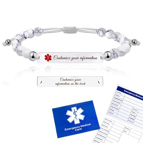 Personalized Medical Alert Bracelets for Women, Custom Medical Bracelet for Woman, Customized Stainless Steel Free Engraving Emergency Awareness Medical ID Bracelets for Epilepsy Seizure Autism Diabetic Allergy