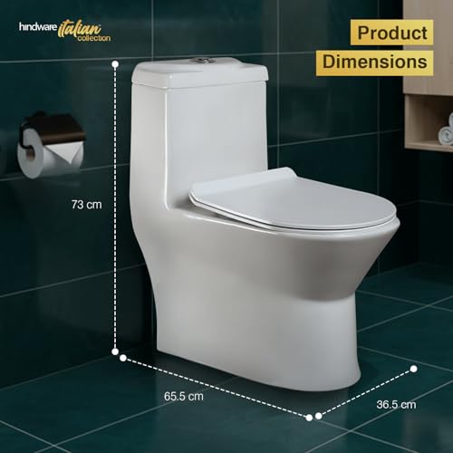 Image of Hindware Italian Collection Studio Commode for Bathroom |S-300 Trap |Made of Ceramic |12-year Manufacturer Warranty |3D Syphonic Flushing |Rimless |Duroplast /UF Seat Cover |Soft Close |One-Piece EWC