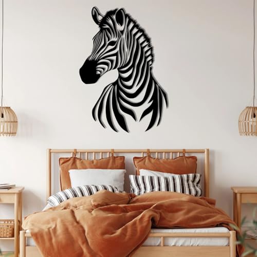Metalowa czarna zebra, dekoracja ścienna z metalowym zwierzęciem, nowoczesna rzeźba zebry do salonu, sypialni, przedpokoju i na schody (biała, 47×33 cale/120×84 cm)