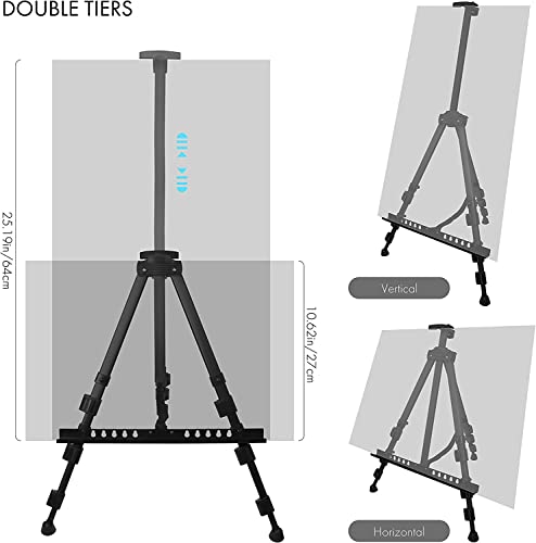 Artify 66 Inches Double Tier Easel Stand, Adjustable Height From 22-66”, Tripod For Painting And Display With A Carrying Bag, Pack, Black #TOP6