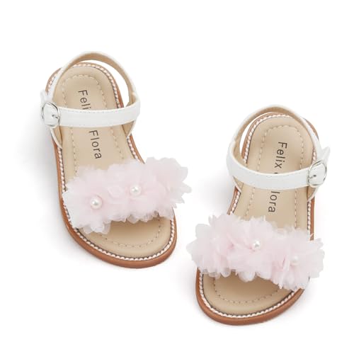Image of Felix & Flora Toddler Girl Sandals - Little Girl Easter Dress Shoes Lightweight Open Toe Beach Holiday Flats