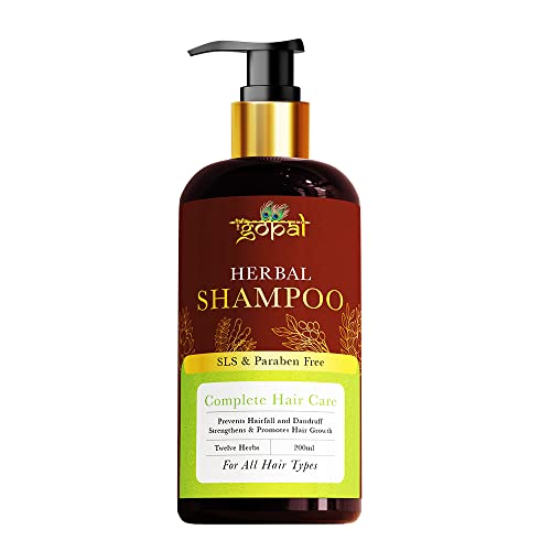 Image of RamGopal Ayurveda Amla Reetha Shikakai Herbal Shampoo - Anti-Dandruff & Hair Fall Control, Hair Growth & Strengthening | No Sulfate (SLES) and Paraben Free Shampoo | For All Hair Types | For Men & Women | Safe for Colored Hair 200ml (Pack of 1)