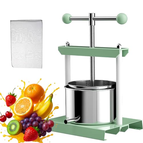 Prensa manual de verduras, tintura de queso de 2 litros, máquina de jugo de acero inoxidable con bolsa de filtro, mango en T, trituradora de uva de manzana para uso doméstico