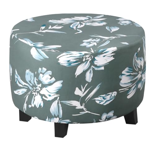 Round Ottoman Slipcover,Footrest Covers with Nonslip Elastic Bottom,Folding Stool Covers for Homes,Patio and Cafes Chair,Height:18 inches (Light Green,L-1PCS)