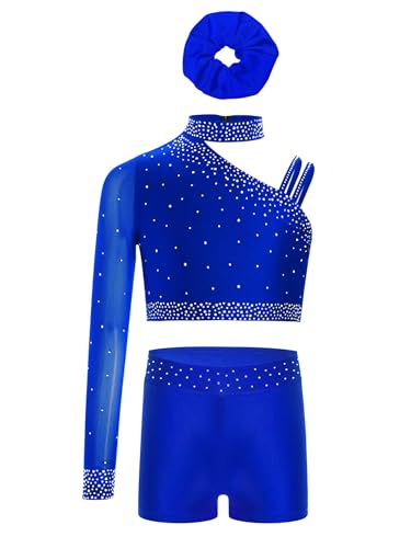 Kids Girls Long Sleeve Crop Top with Shorts Hairband Sports Workout Dance Outfit Gymnastics Activewear