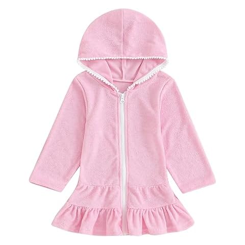MAYUMMPY Kids Girl Swim Cover Up Swimsuit Zipper Beach Pool Bathing Suit Hoodie Dress Terry Coverup Swimwear (Pink, 2-3 Years) Cover