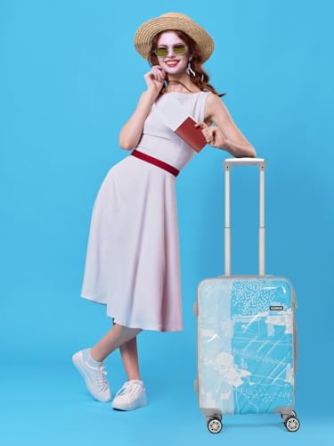 Image of Teakwood World Small 55 cm Cabin Size Trolley Bag Polycarbonate 360 Degree 8 Wheels Luggage Bag with TSA Lock, Adjustable Handle Trolley Bags for Travel, Suitcase for Travel | Blue
