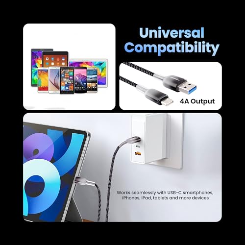 Image of Nextech USB A To USB-C 3A Fast Charging Cable|2.44M Braided Cable|Type C Cable Fast Charging|C Type Charger Cable|480Mbps Data Sync|USB C Charger Cable For Smartphones,Tablets & Devices,Grey