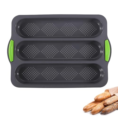 Weenwill Silicone Baguette Pan,Baguette Baking Mould with 3 Slots Non-Stick High Temperature Resistance French Stick Bread Baking Tray French Bread Mould