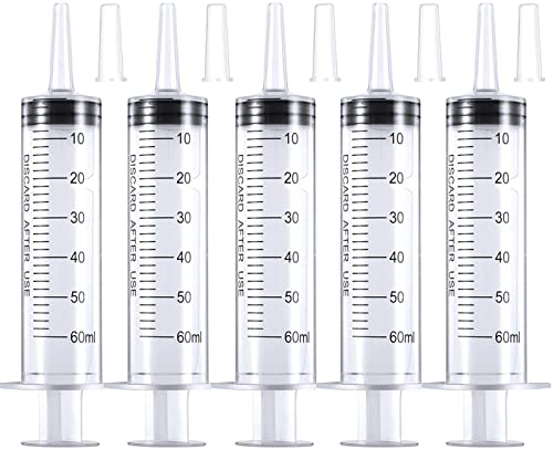 ZIDOUHU シリンジ 60ml 針なし注射器 注入型計量容器 滅菌 個装 5本入(ペット 流動食 シリンジ 猫 犬投薬器 給水器 液体混合 接着剤注入器 測定液体)