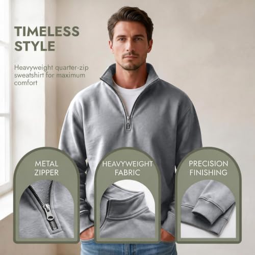 Fleece Sweatshirt Men Quarter Zip Fleece Lined 1/4 Zip Pullover Sweat Shirt - image 8