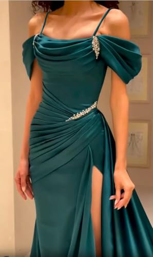 Dexinyuan Mermaid Prom Dresses for Women 2025 Beaded Satin Ball Gown Off Shoulder Long Slit Formal Evening Gowns4