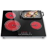 SNDOAS Glaskeramikkochfeld 4 Platten mit Ovalzone & Dreikreis-Zone, 6700W Cerankochfeld, 9 Heizstufen, 1-99 Min Timer, Touch-Steuerung, Kindersicherung, Schwarz für Einbau (59cm)
